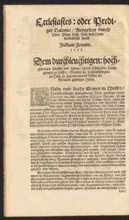 Ecclesiastes: oder Prediger Salomo ...
