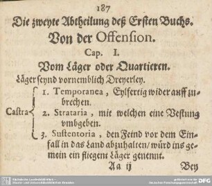 Cap. I. Vom Läger oder Quartieren.