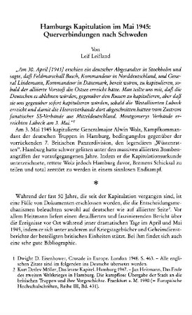 Hamburgs Kapitulation im Mai 1945 : Querverbindungen nach Schweden