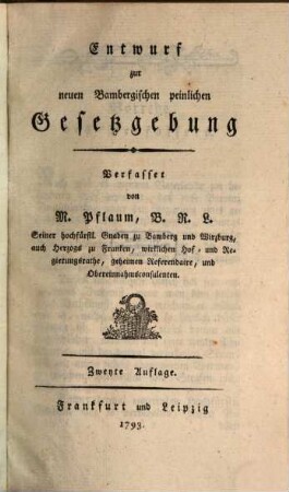 Entwurf zur neuen Bambergischen peinlichen Gesetzgebung