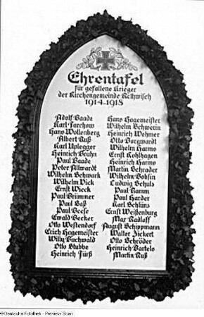 Ehrentafel für gefallene Krieger der Kirchgemeinde Rethwisch 1914-1918