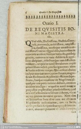 Oratio I. De Requisitis Boni Magistratûs