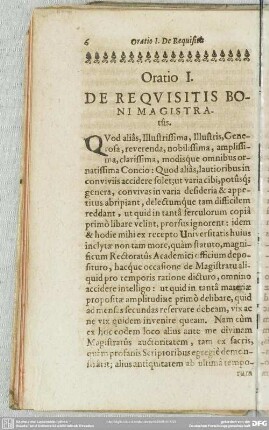 Oratio I. De Requisitis Boni Magistratûs