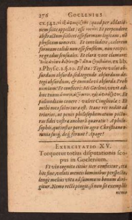 Exercitatio XV. Tourquertur totius disputationis scopus in Goclenium.