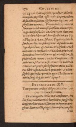 Exercitatio XV. Tourquertur totius disputationis scopus in Goclenium.