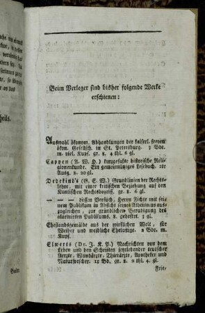 Beim Verleger sind bisher folgende Werke erschienen: