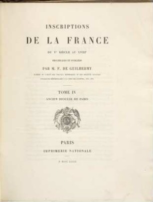 Inscriptions de la France du Ve siècle au XVIIIe : ancien diocèse de Paris. 4