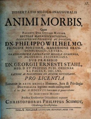 Dissertatio Medica-Inauguralis De Animi Morbis