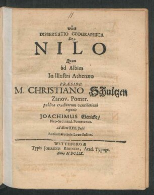 Dissertatio Geographica De Nilo