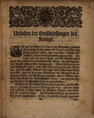 Königlich-Frantzösisches Manifest, worinnen die Ursachen angeführet werden, Warum der König von Franckreich genöthiget worden, Ihrer Römisch-Kayserl. Majestät den Krieg anzukündigen. Anno 1733.