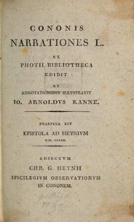 Cononis Narrationes Qvinqvaginta Et Parthenii Narrationes Amatoriae : [Ex Photii Bibliotheca Edidit]