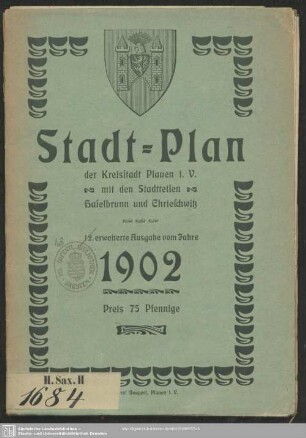 Karte : Plan der Kreisstadt Plauen im Vogtland