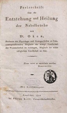 Preisschrift über die Entstehung und Heilung der Nabelbrüche