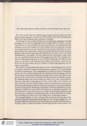 8. Reichsstädte, Freie Städte und Königtum 1389-1450