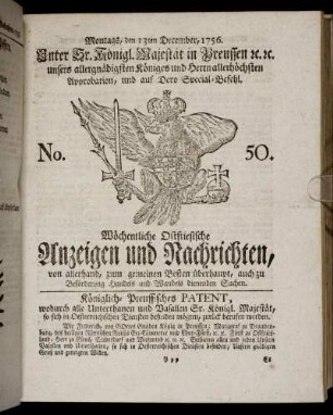 No. 50. Montags, den 13ten December, 1756.