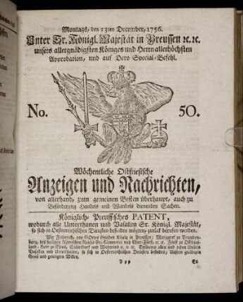 No. 50. Montags, den 13ten December, 1756.