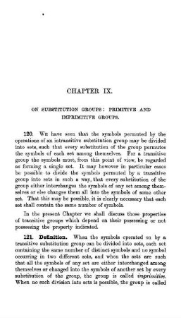 Chapter IX. On Substitution Groups: Primitive and Imprimitive Groups.