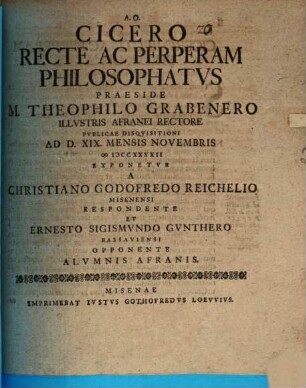Cicero recte ac perperam philosophatus