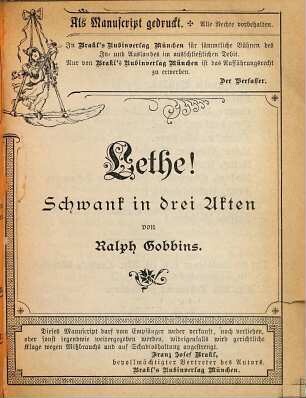 Lethe! : Schwank in drei Akten