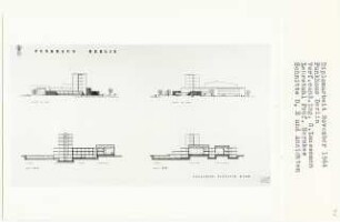 Funkhaus, Berlin-Mitte (Diplomarbeit bei Bernhard Hermkes): Ansichten von Osten, Westen und Schnitte 1:200