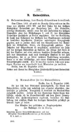 Normal-Etat für die Universitäten : [B. Universitäten]