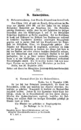 Normal-Etat für die Universitäten : [B. Universitäten]