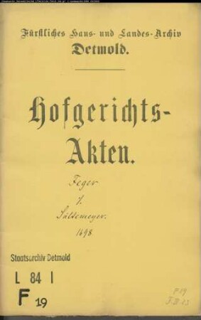 Feger, Bernd zu Lage gegen Sültemeyer - Schuldforderung
