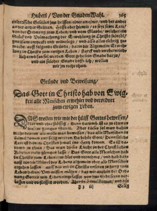 Gründe und Beweisung/ Das Gott in Christo hab von Ewigkeit alle Menschen erwehlet ...