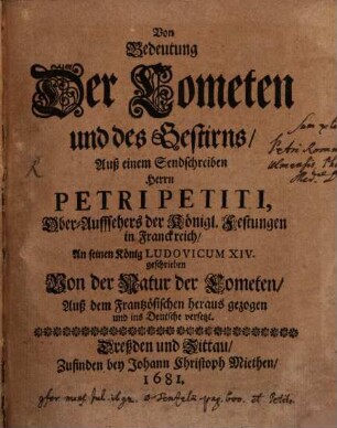 Von Bedeutung der Cometen
