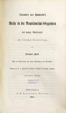 Alexander von Humboldt's Reise in die Aequinoctial-Gegenden des neuen Continents, 3
