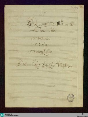 Quartets. Arr - Don Mus.Ms. 1578 : ob, vl, vla, vlc; D; BenP 306