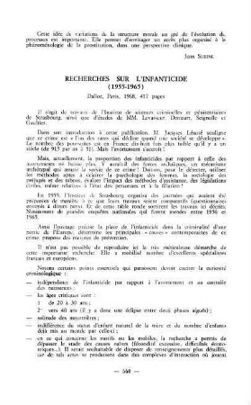 540-541, Recherches sur l'infanticide (1955-1965), par l'institut de sciences criminelles et pénitentiaires de Strasbourg