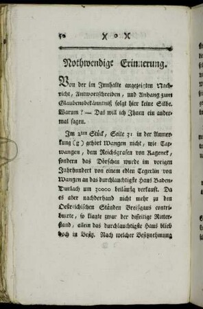 Nothwendige Erinnerung.