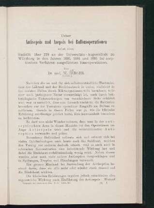 Ueber Antisepsis und Asepsis bei Bulbusoperationen : nebst einer Statistik über 229 an der Universitäts-Augenklinik zu Würzburg in den Jahren 1893, 1894 und 1895 bei aseptischem Verfahren ausgeführten Staaroperationen