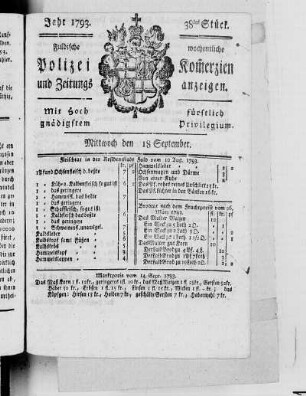 38tes Stück., Ausgabe vom 18. September 1793