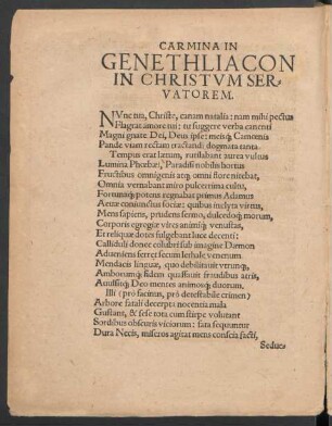 Carmina In Genethliacon In Christum Servatorem.