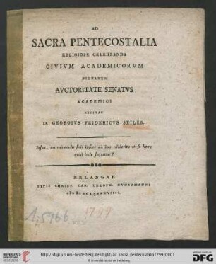 Ad sacra pentecostalia religiose celebranda civium academicorum pietatem auctoritate senatus excitaturus