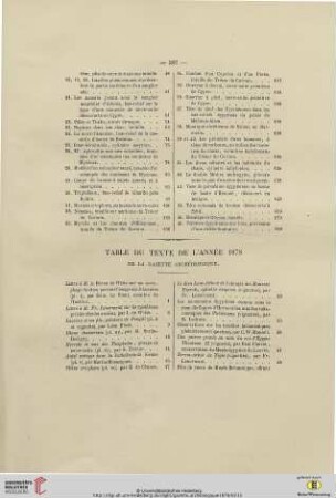 Table du texte de l’année 1878