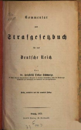Commentar zum Strafgesetzbuch für das Deutsche Reich