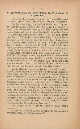 V. Die Entstehung und Entwickelung der Hilfsschulen im allgemeinen