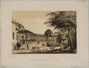 Der Garten und Teile des Gebäudes der Mineralwasseranstalt des Friedrich A. A. Struve an der Prager Straße in Dresden