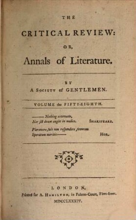 The critical review, or annals of literature. 58. 1784