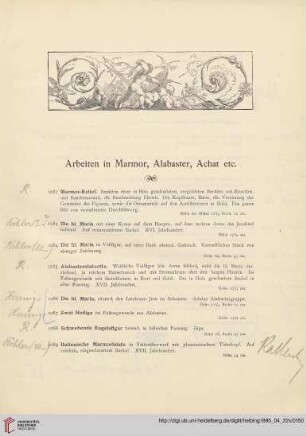 Arbeiten in Marmor, Alabaster, Achat etc. (Nr. 1082 - 1102)
