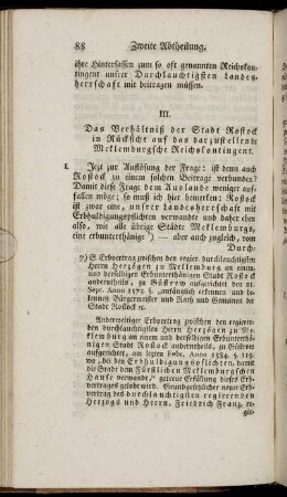 III. Das Verhältniß der Stadt Rostock in Rücksicht auf das darzustellende Meklemburgsche Reichskontingent.