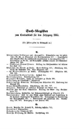 Sach-Register zum Centralblatt für den Jahrgang 1865