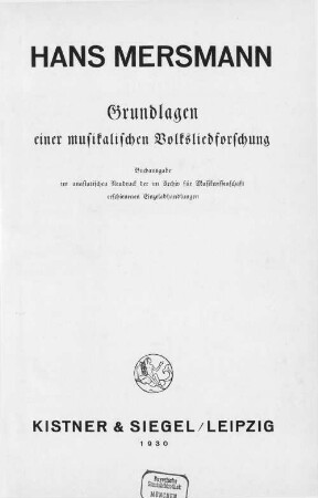 Grundlagen einer musikalischen Volksliedforschung