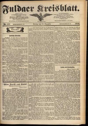 Erste Ausgabe vom Freitag, den 23. Dezember 1904.