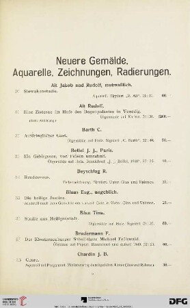 Neuere Gemälde, Aquarelle, Zeichnungen, Radierungen (Nr. 30-101)