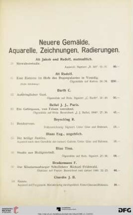 Neuere Gemälde, Aquarelle, Zeichnungen, Radierungen (Nr. 30-101)