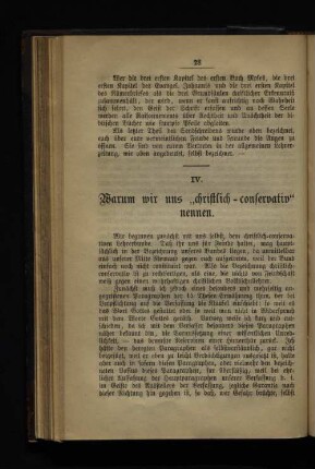 IV. Warum wir uns "christlich - conserativ" nennen.